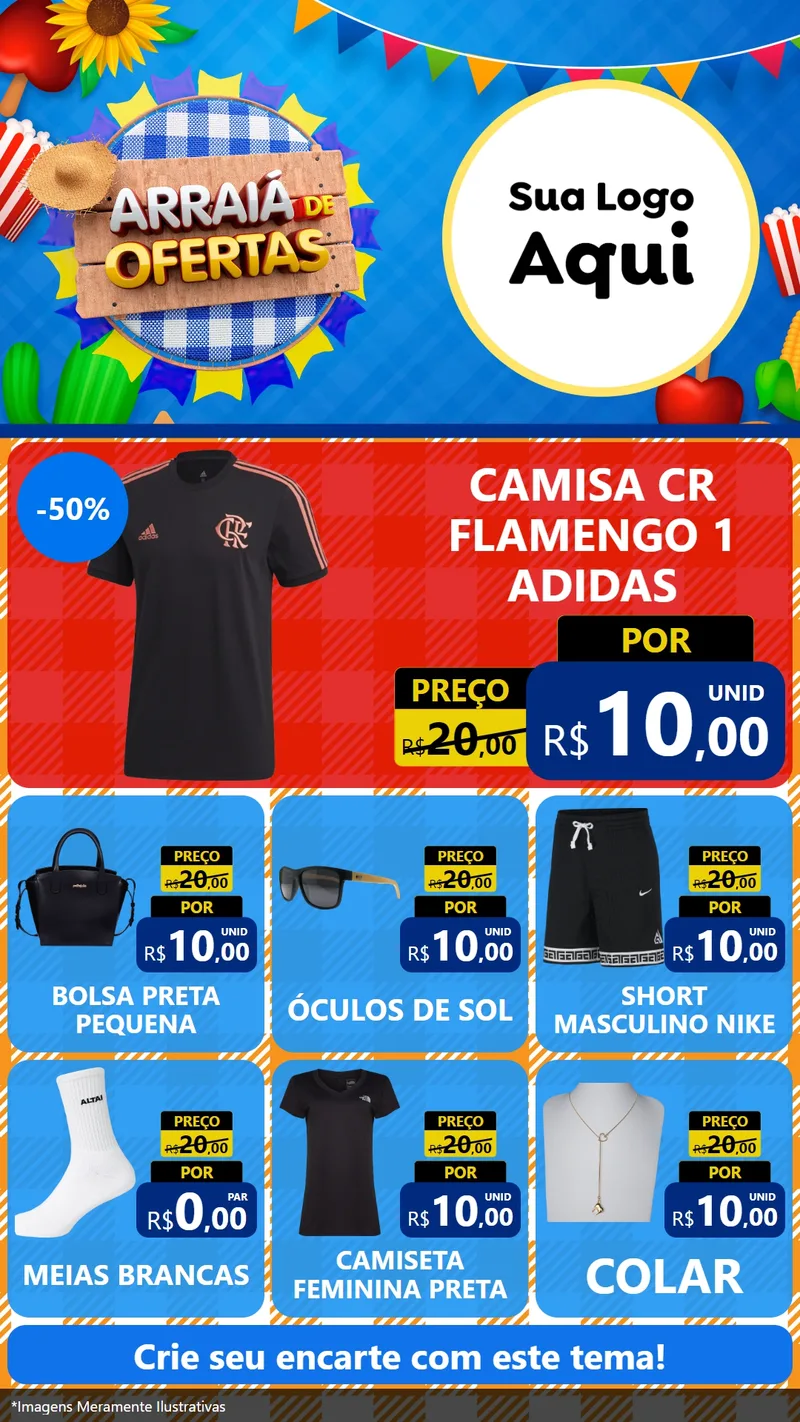Modelo de Rede Social para Stories com o tema Arraiá de Ofertas para Roupas e acessórios