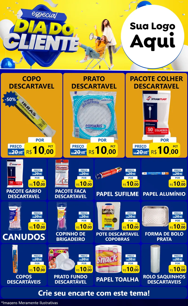 Modelo de Encarte para Encarte Grande com o tema Especial Dia do Cliente para Embalagens
