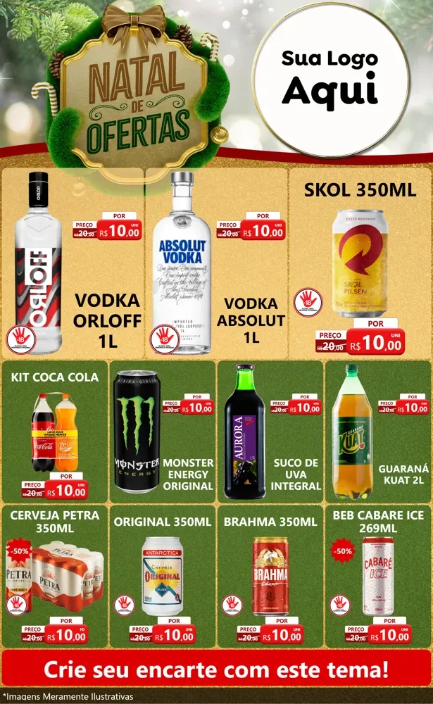 Modelo de Encarte para Encarte Grande com o tema Ofertas de Natal para Distribuidora de bebidas