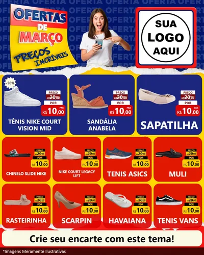 Modelo de Rede Social para Feed Instagram com o tema Ofertas de Março - Preços Incríveis para Calçados