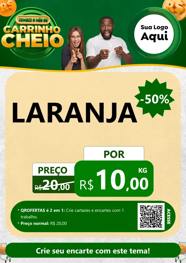 Modelo de Cartaz para Cartaz A4 Vertical com o tema Carrinho Cheio para Hortifrúti