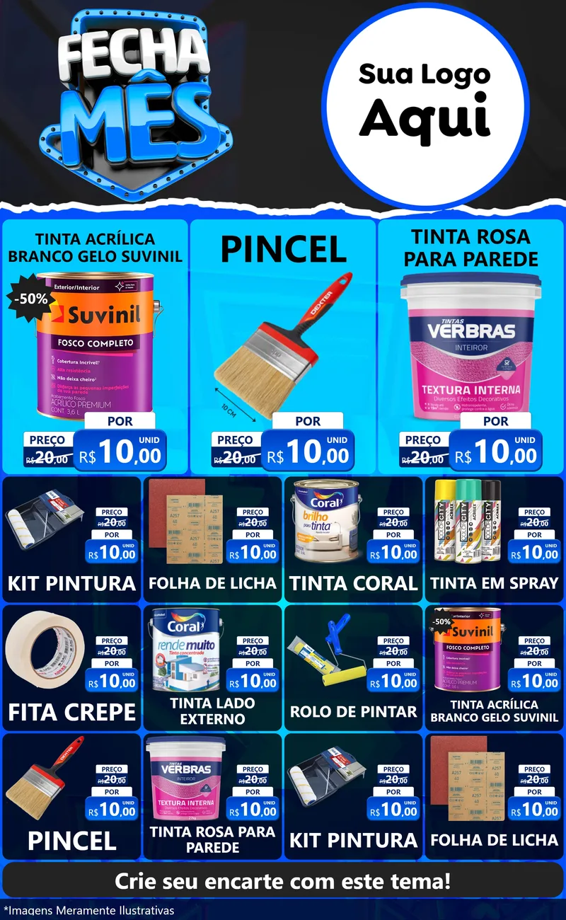 Modelo de Encarte para Encarte Grande com o tema Fecha Mês para Tintas e Ferramentas