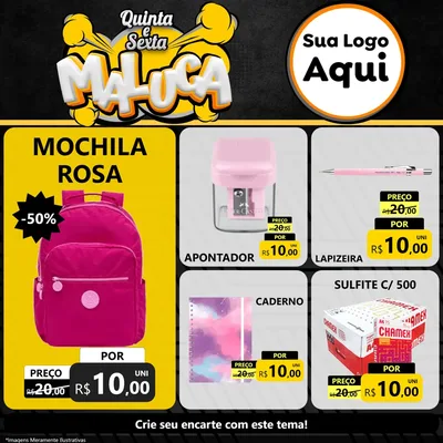 Modelo de Rede Social para Feed Facebook com o tema Quinta e Sexta Maluca para Papelaria