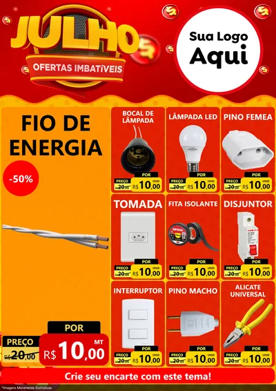 Modelo de Encarte para Encarte A4 Vertical com o tema Julho Ofertas Imbatíveis para Materiais Elétricos