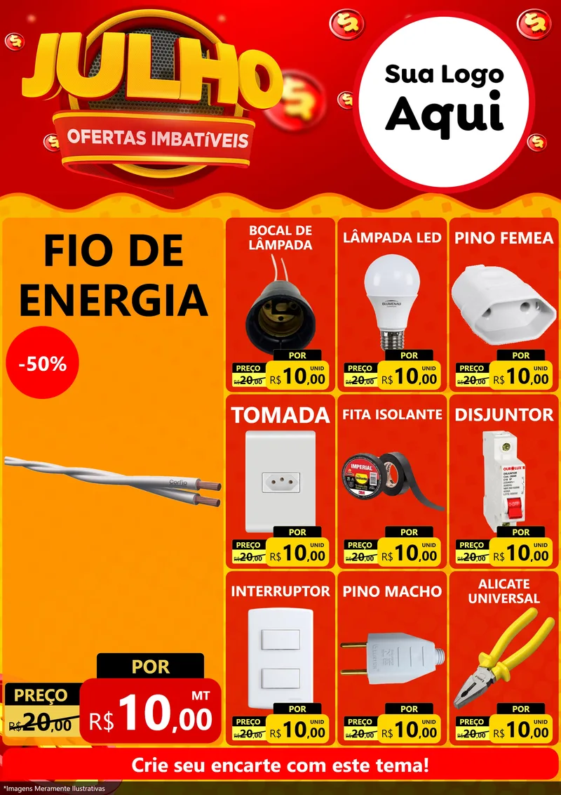 Modelo de Encarte para Encarte A4 Vertical com o tema Julho Ofertas Imbatíveis para Materiais Elétricos