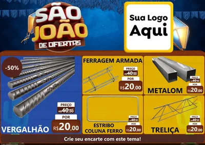Modelo de Encarte para Encarte A4 Horizontal com o tema São João Ofertas Imbatíveis! - Junina para Ferragens