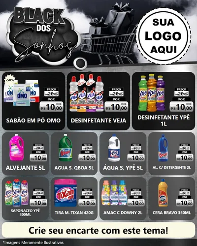 Modelo de Rede Social para Feed Instagram com o tema Black dos Sonhos para Produtos de Limpeza