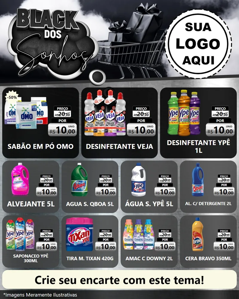 Modelo de Rede Social para Feed Instagram com o tema Black dos Sonhos para Produtos de Limpeza