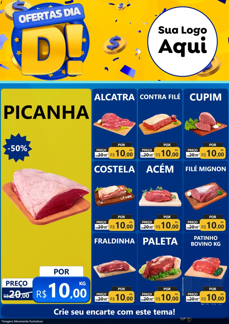 Modelo de Encarte para Encarte A4 Vertical com o tema Ofertas Dia D para Açougue