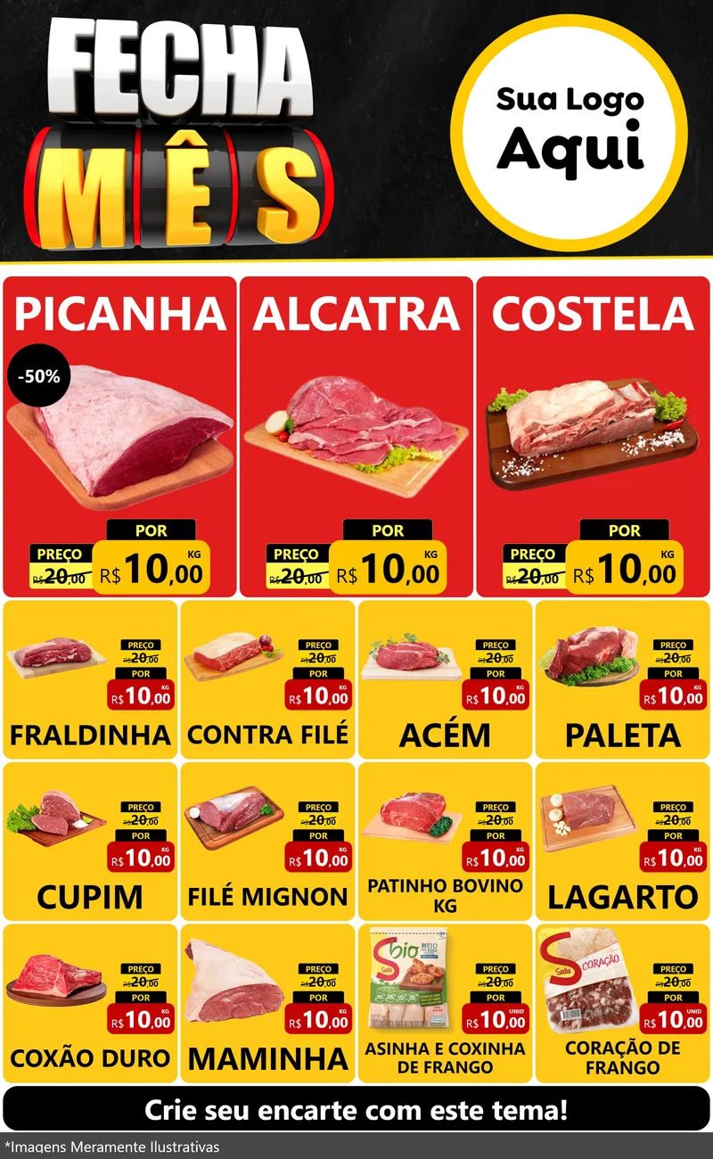 Modelo de Encarte para Encarte Grande com o tema Fecha Mês para Açougue