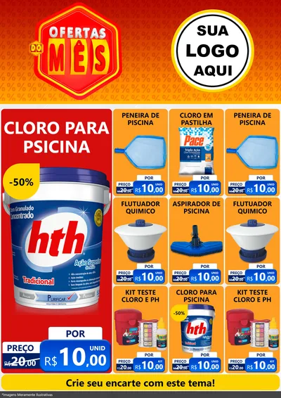 Modelo de Encarte para Encarte A4 Vertical com o tema Ofertas do Mês para Produtos para Piscina