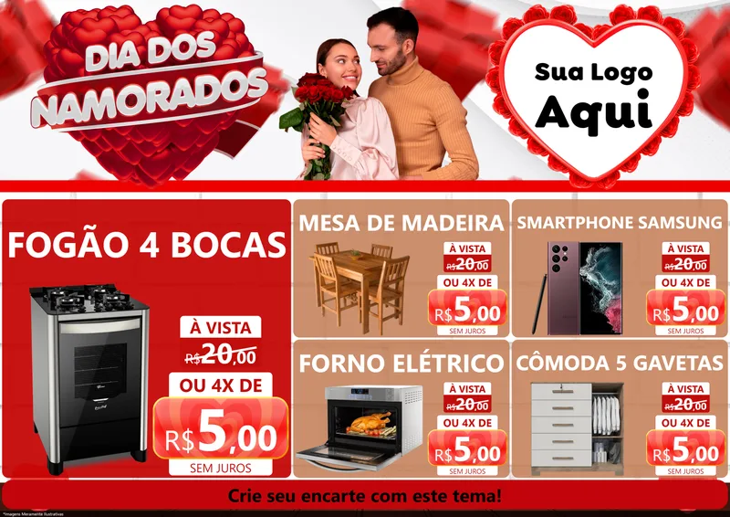 Modelo de Encarte para Encarte A4 Horizontal com o tema Dia dos Namorados para Móveis e Eletro