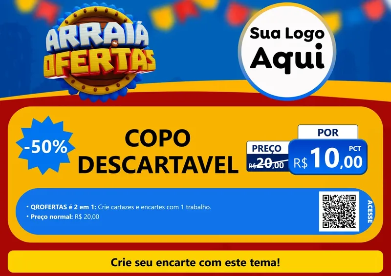 Modelo de Cartaz para Cartaz A4 Horizontal com o tema Arraiá de Ofertas - Junina para Embalagens