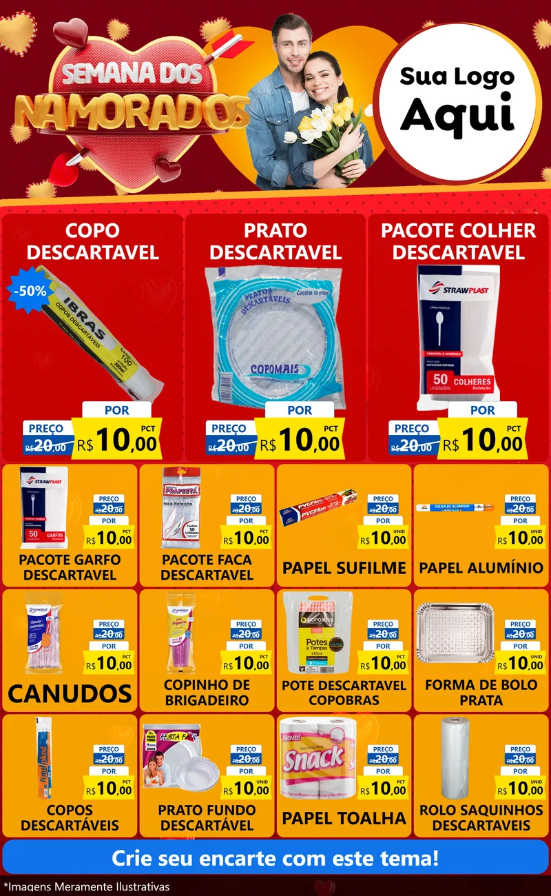 Modelo de Encarte para Encarte Grande com o tema Semana dos Namorados para Embalagens
