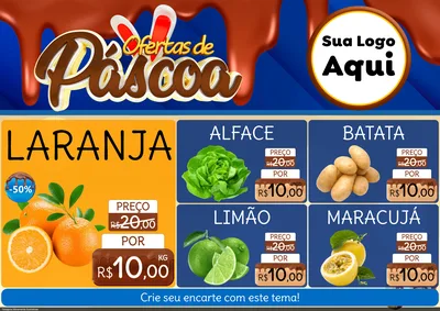 Modelo de Encarte para Encarte A4 Horizontal com o tema Ofertas de Páscoa para Hortifrúti