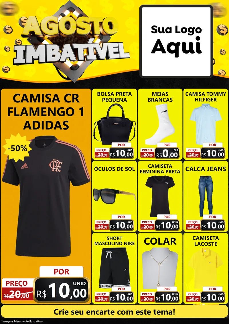 Modelo de Encarte para Encarte A4 Vertical com o tema Agosto Imbatível para Roupas e acessórios