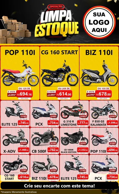 Modelo de Encarte para Encarte Grande com o tema Operação Limpa Estoque para Concessionaria de Motos