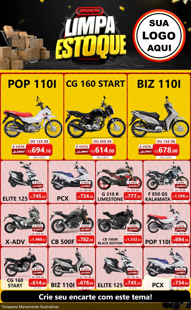 Modelo de Encarte para Encarte Grande com o tema Operação Limpa Estoque para Concessionaria de Motos