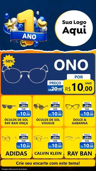 Modelo de Rede Social para Stories com o tema Um Ano de Aniversário para Óticas