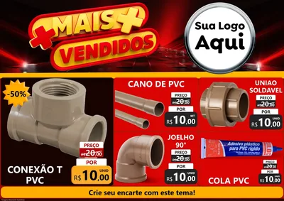 Modelo de Encarte para Encarte A4 Horizontal com o tema Mais Vendidos para Tubos e conexões