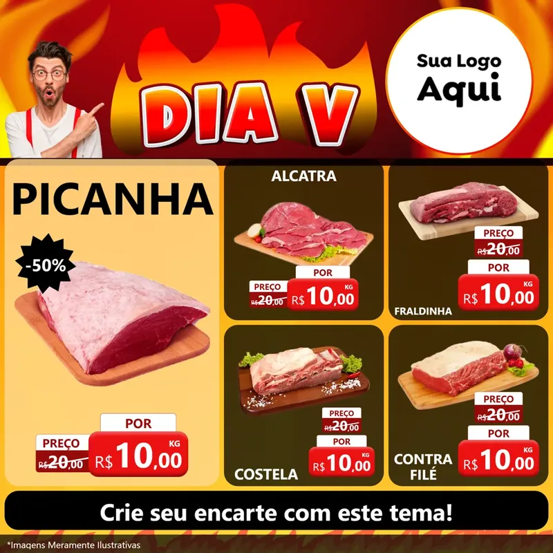 Modelo de Rede Social para Feed Facebook com o tema Dia V para Açougue