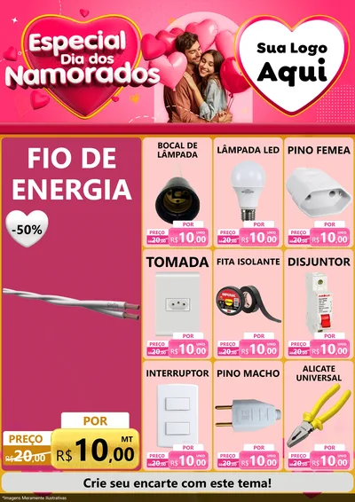 Modelo de Encarte para Encarte A4 Vertical com o tema Especial Dia dos Namorados para Materiais Elétricos