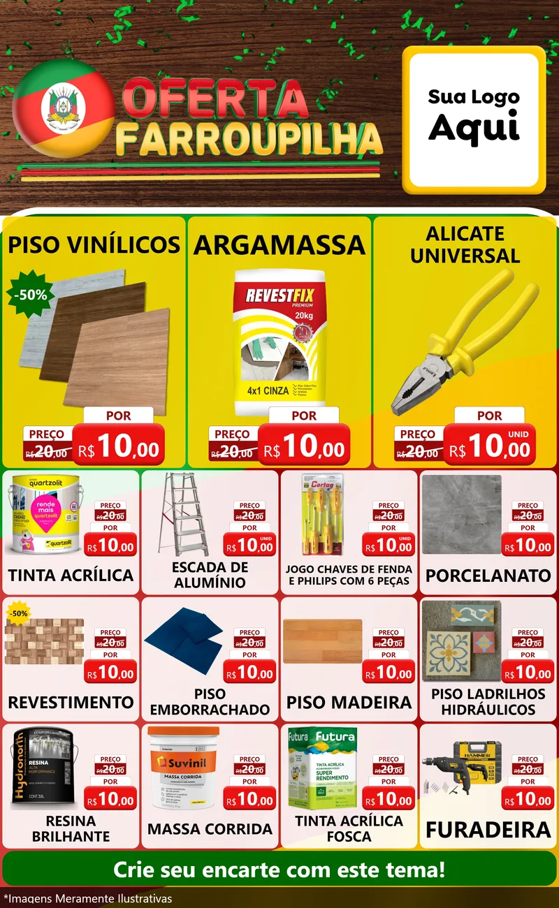 Modelo de Encarte para Encarte Grande com o tema Oferta Farroupilha para Material para Construção