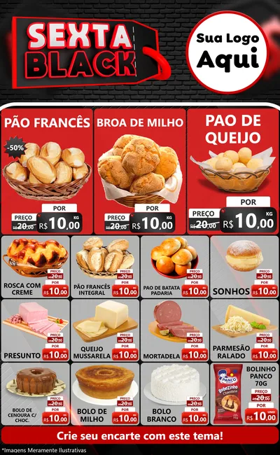 Modelo de Encarte para Encarte Grande com o tema Sexta Black para Padaria