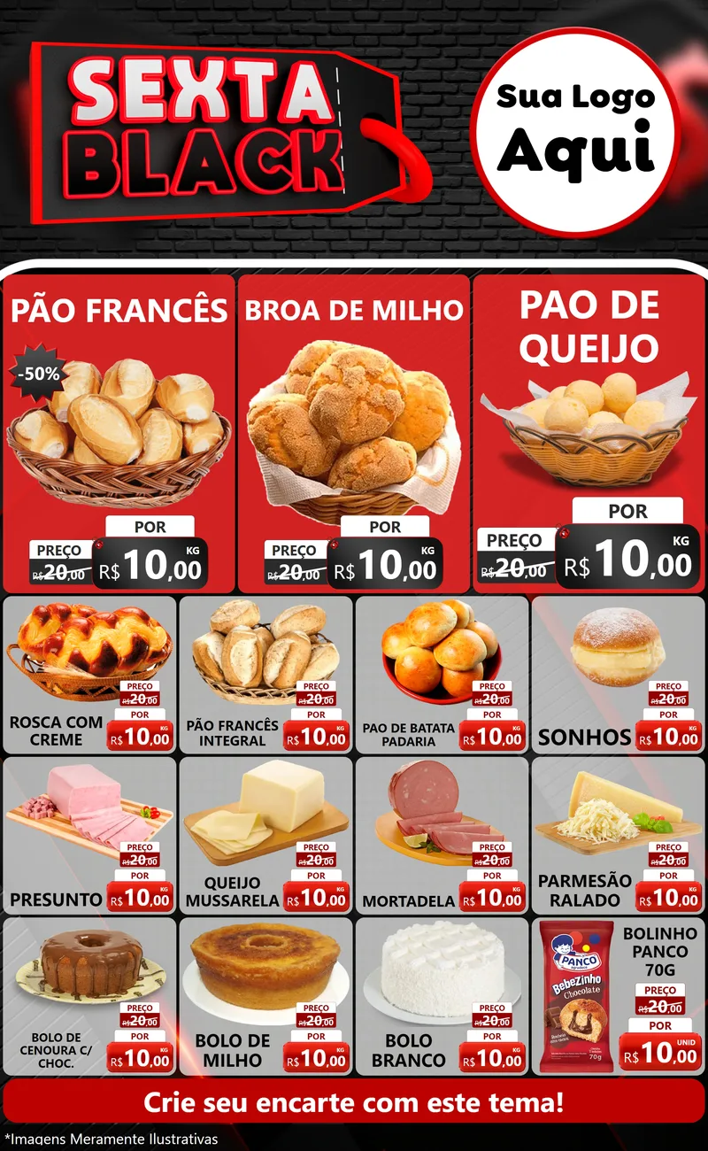 Modelo de Encarte para Encarte Grande com o tema Sexta Black para Padaria