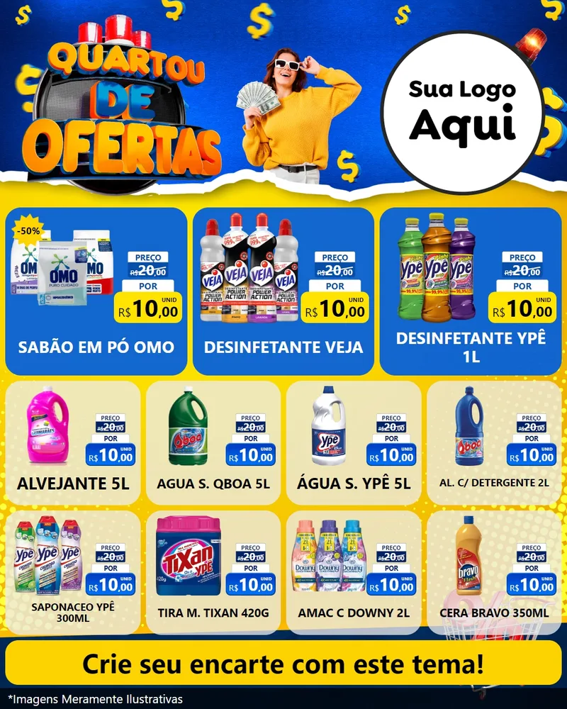 Modelo de Rede Social para Feed Instagram com o tema Quartou de Ofertas para Produtos de Limpeza