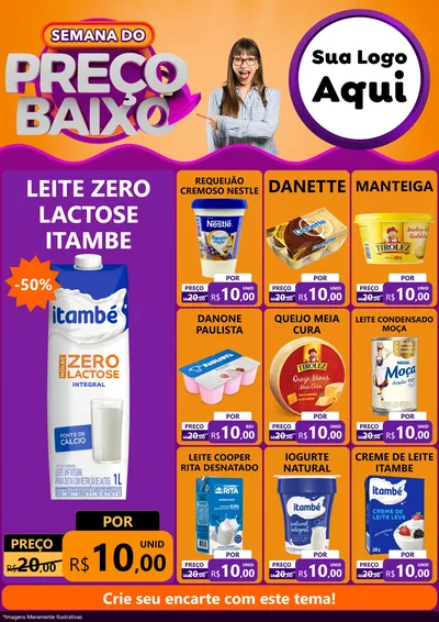 Modelo de Encarte para Encarte A4 Vertical com o tema Semana do Preço Baixo para Frios e Laticínios
