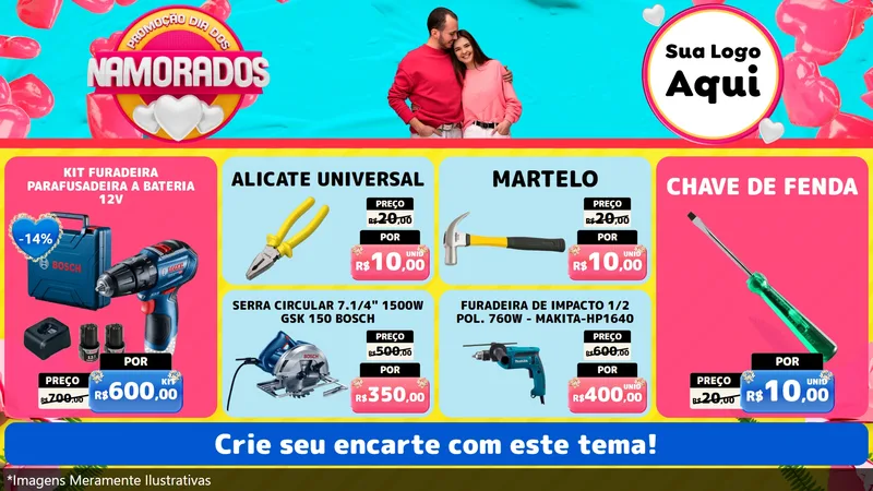 Modelo de TV para TV Horizontal com o tema Promoção Dia dos Namorados para Maquinas e Ferramentas