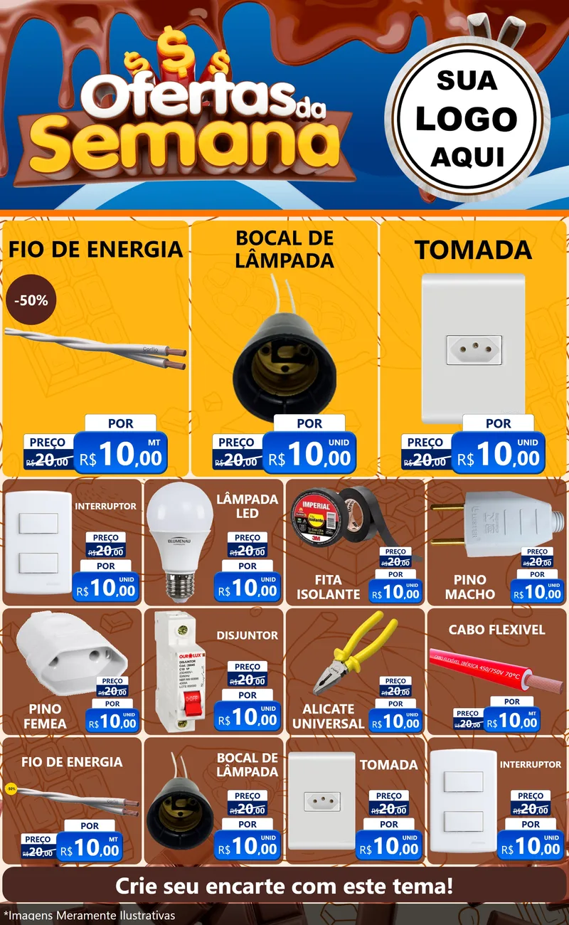 Modelo de Encarte para Encarte Grande com o tema Ofertas da Semana - Páscoa para Materiais Elétricos