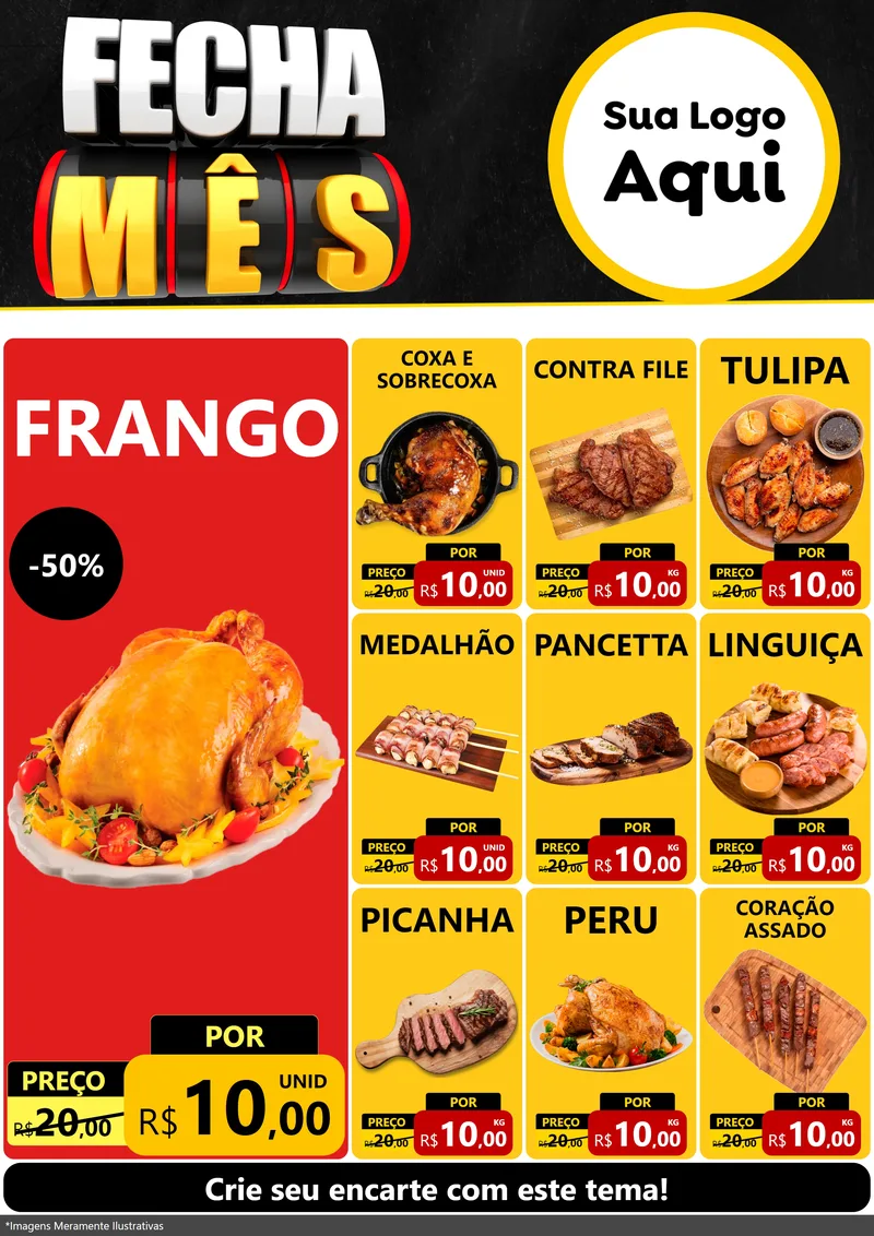 Modelo de Encarte para Encarte A4 Vertical com o tema Fecha Mês para Assados