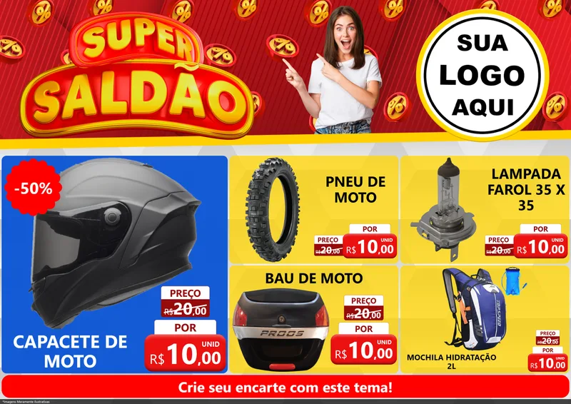 Modelo de Encarte para Encarte A4 Horizontal com o tema Super Saldão para Moto peças
