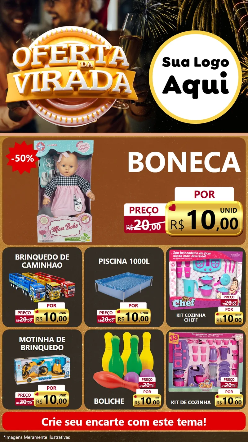 Modelo de Rede Social para Stories com o tema Oferta da Virada para Brinquedos