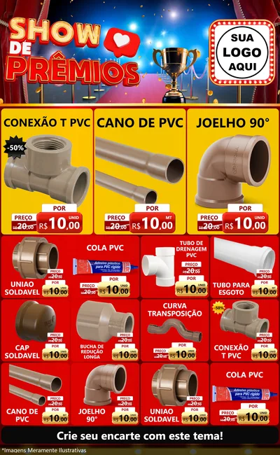 Modelo de Encarte para Encarte Grande com o tema Show de Prêmios para Tubos e conexões