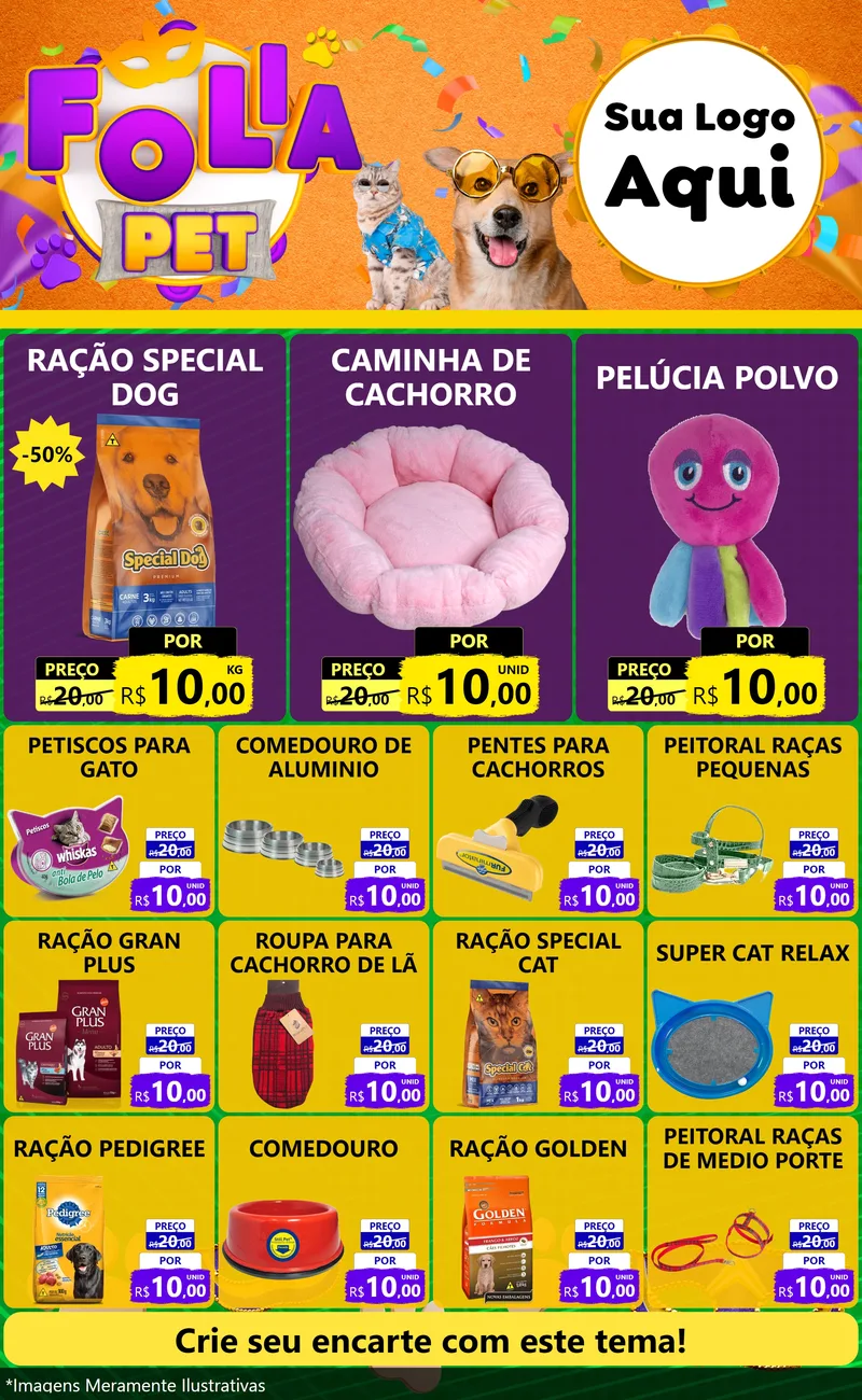 Modelo de Encarte para Encarte Grande com o tema Folia Pet para Pet Shop
