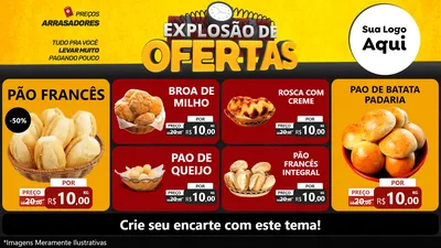 Modelo de TV para TV Horizontal com o tema Explosão de Ofertas para Padaria