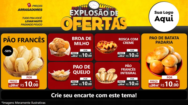 Modelo de TV para TV Horizontal com o tema Explosão de Ofertas para Padaria