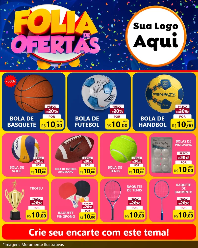 Modelo de Rede Social para Feed Instagram com o tema Folia de Ofertas para Artigos Esportivos