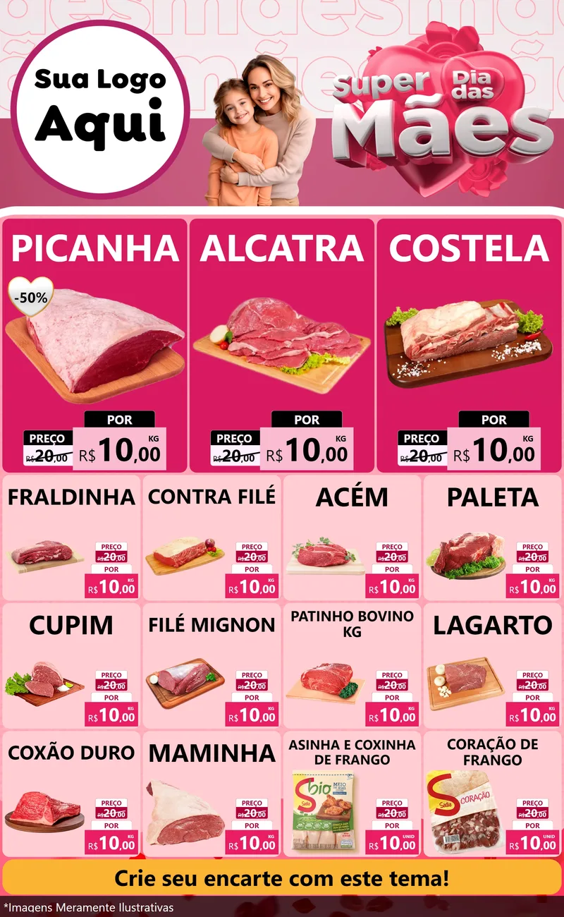 Modelo de Encarte para Encarte Grande com o tema Super Dia Das Mães para Açougue