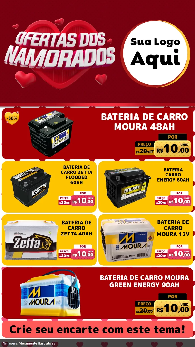 Modelo de TV para TV Vertical com o tema Ofertas Dos Namorados para Baterias Elétricas