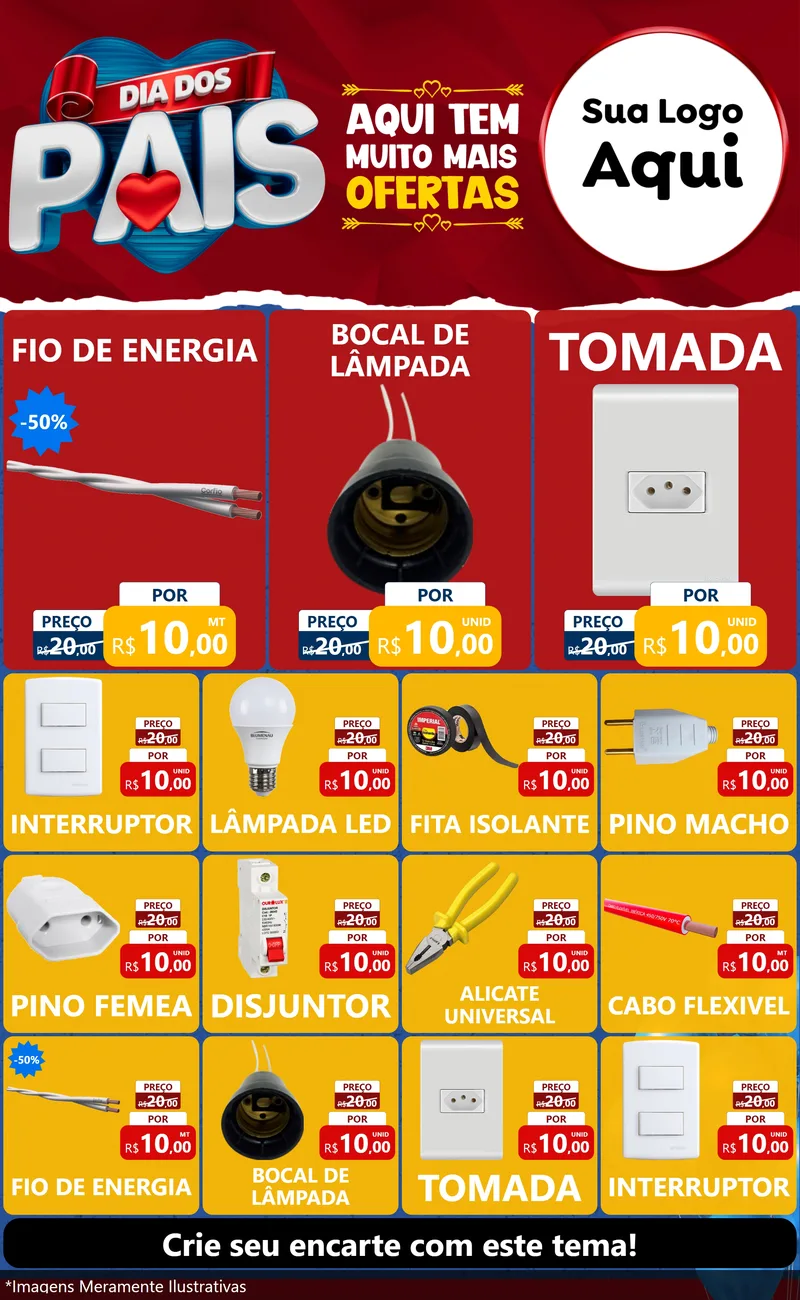 Modelo de Encarte para Encarte Grande com o tema Dia dos Pais para Materiais Elétricos