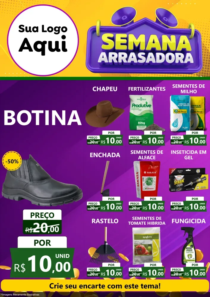 Modelo de Encarte para Encarte A4 Vertical com o tema Semana Arrasadora para Agropecuária