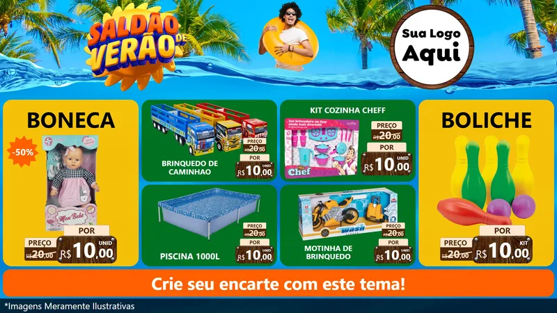 Modelo de TV para TV Horizontal com o tema Saldão de Verão para Brinquedos