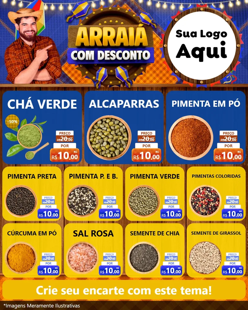 Modelo de Rede Social para Feed Instagram com o tema Arraiá Com Desconto para Produtos Naturais