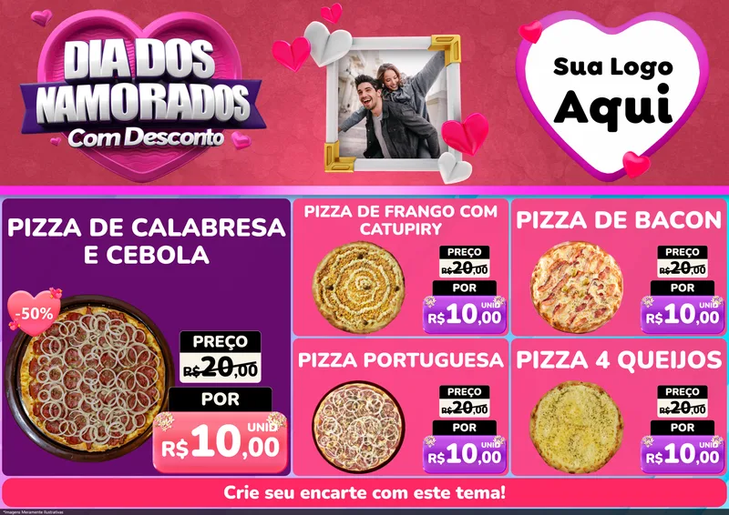 Modelo de Encarte para Encarte A4 Horizontal com o tema Dia Dos Namorados Com Desconto para Pizzaria