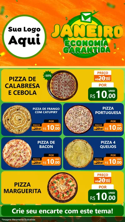 Modelo de TV para TV Vertical com o tema Janeiro - Economia Garantida para Pizzaria
