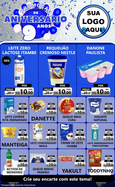 Modelo de Encarte para Encarte Grande com o tema Promoção de Aniversário - 9 Anos para Frios e Laticínios